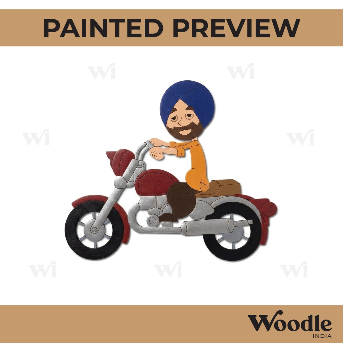 Sikh Man On Motorcycle Pre Marked MDF Design 1