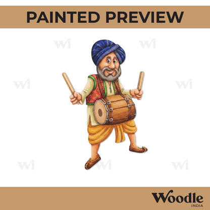 Sikh Man Playing Dhol Pre Marked MDF Design 1