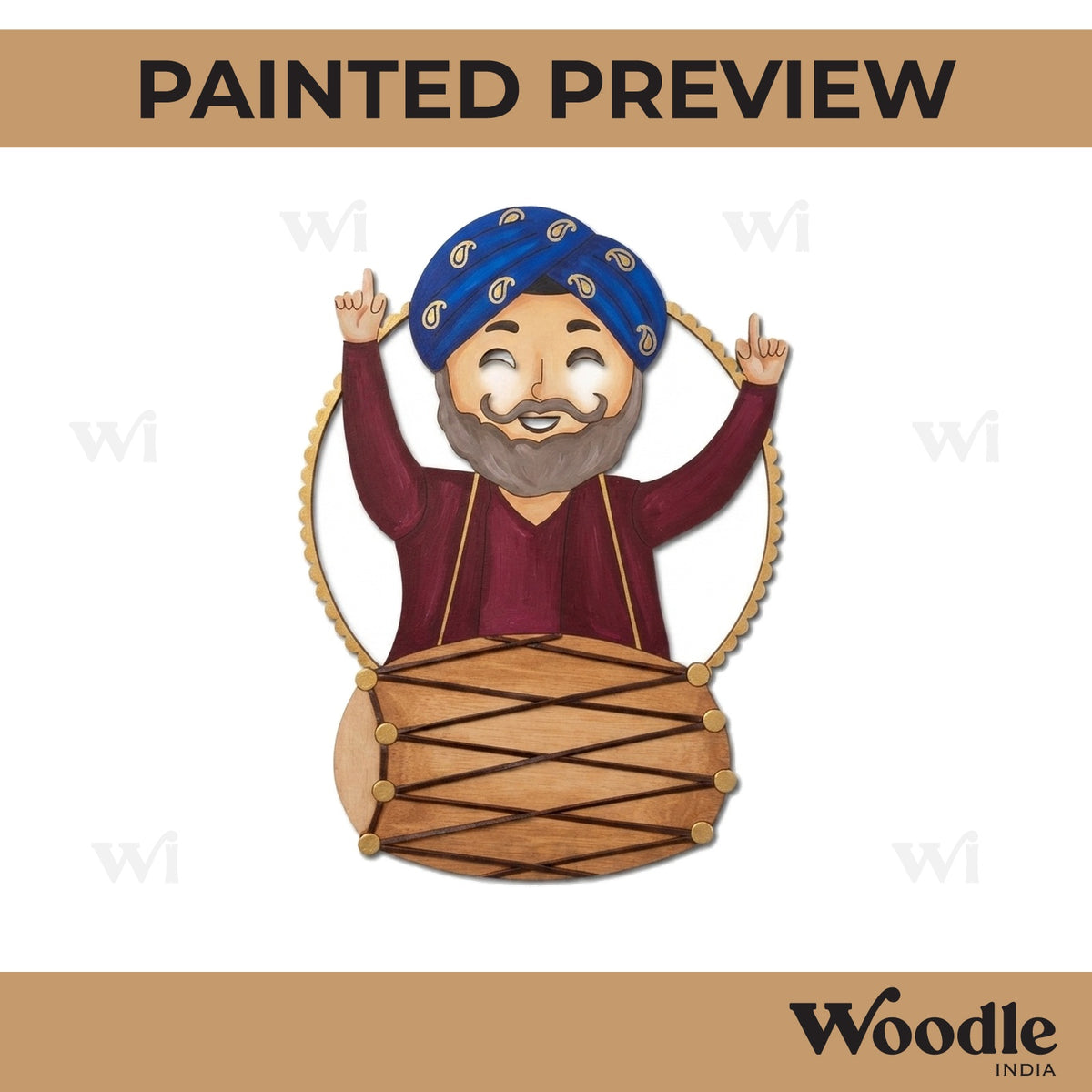 Sikh Man Playing Dhol Pre Marked MDF Design 2