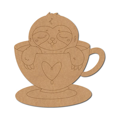 Sloth In Coffee Cup Pre Marked MDF Design 1