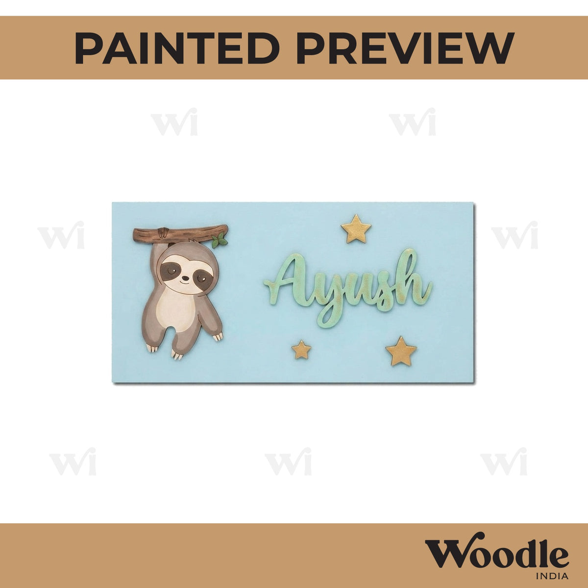 Sloth Kids Nameplate MDF Design 1