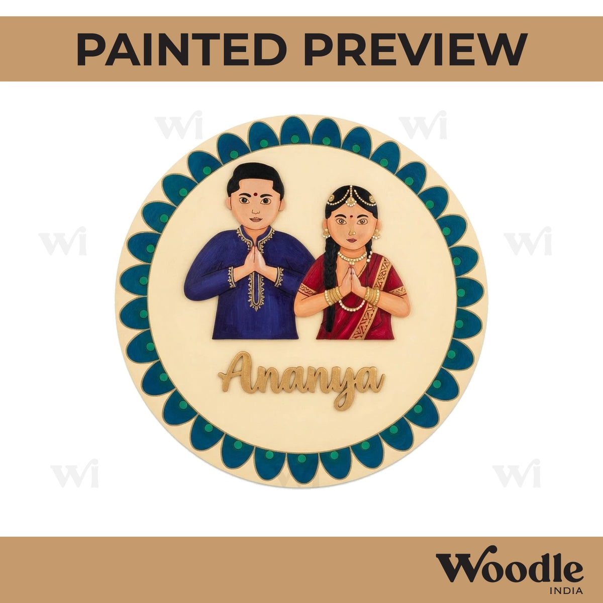 South Indian Couple Round Nameplate MDF Design 1