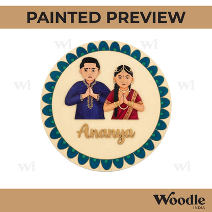 South Indian Couple Round Nameplate MDF Design 1