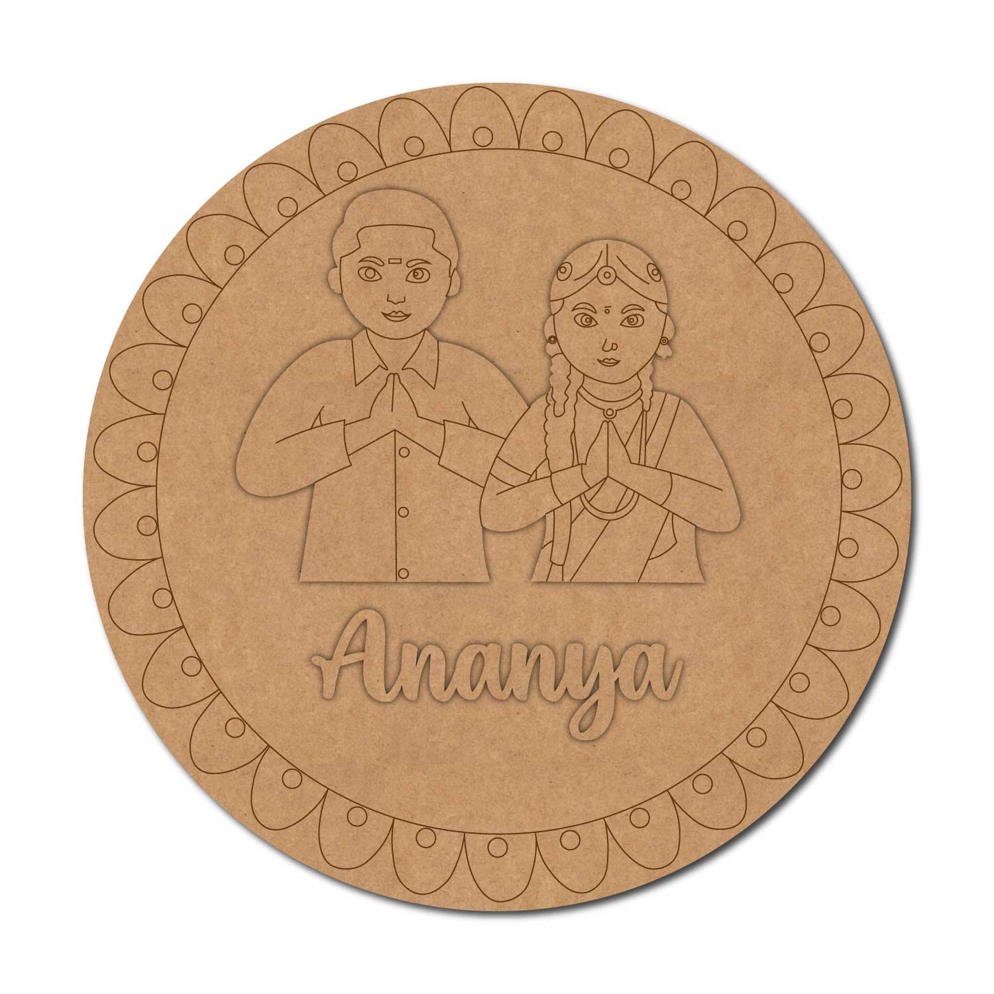 South Indian Couple Round Nameplate MDF Design 1