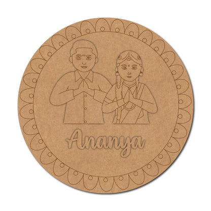 South Indian Couple Round Nameplate MDF Design 1