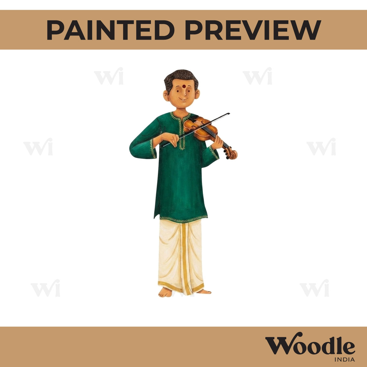 South Indian Man Playing Violin Pre Marked MDF Design 1