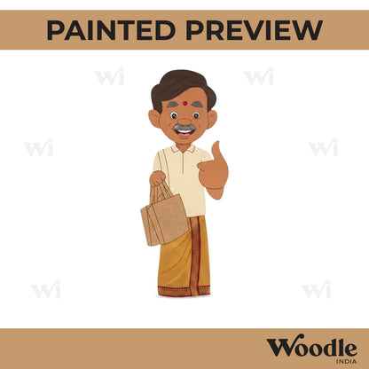 South Indian Man With Shopping Bag Pre Marked MDF Design 1