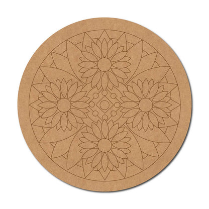Sunflower Mandala Pre Marked Round MDF Design 1