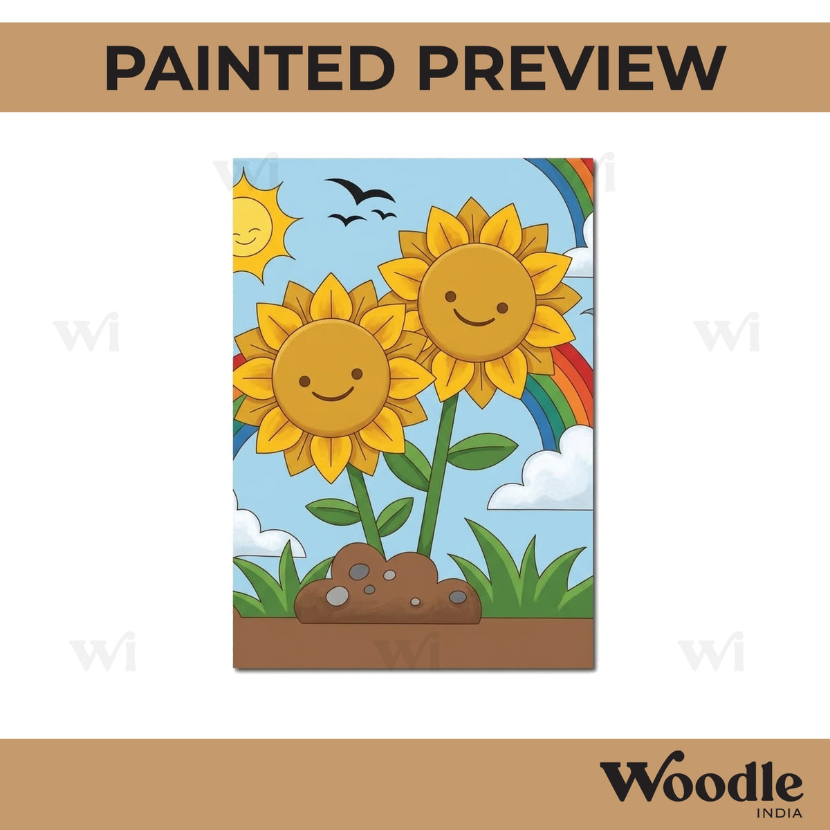 Sunflowers Cartoon Pre Marked Base MDF Design 1