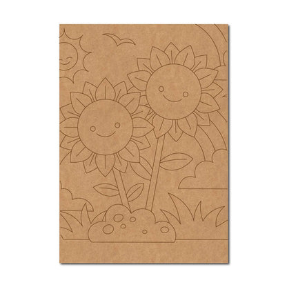 Sunflowers Cartoon Pre Marked Base MDF Design 1