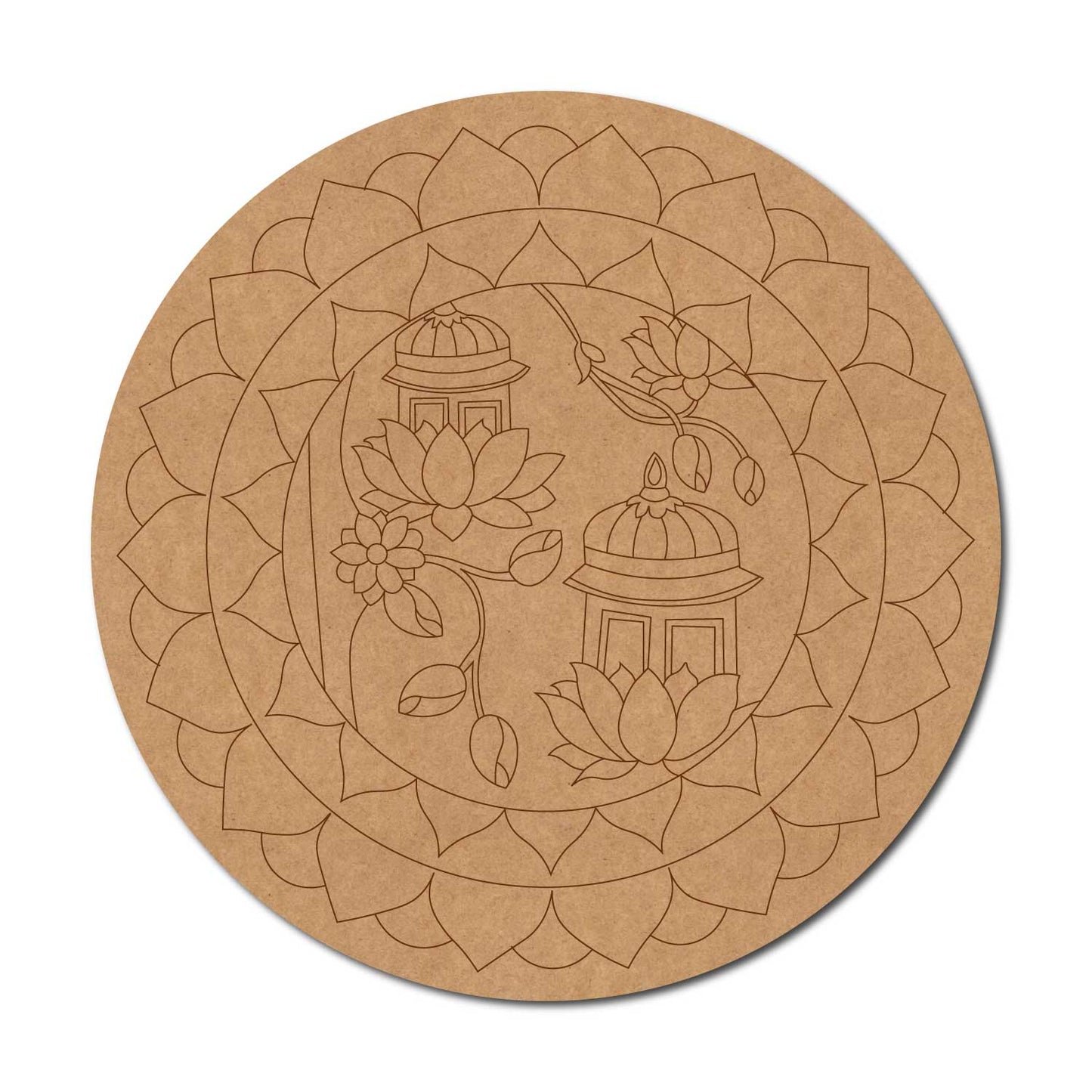Temple Lotus Mandala Pre Marked Round MDF Design 1