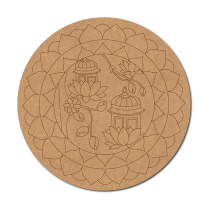 Temple Lotus Mandala Pre Marked Round MDF Design 1