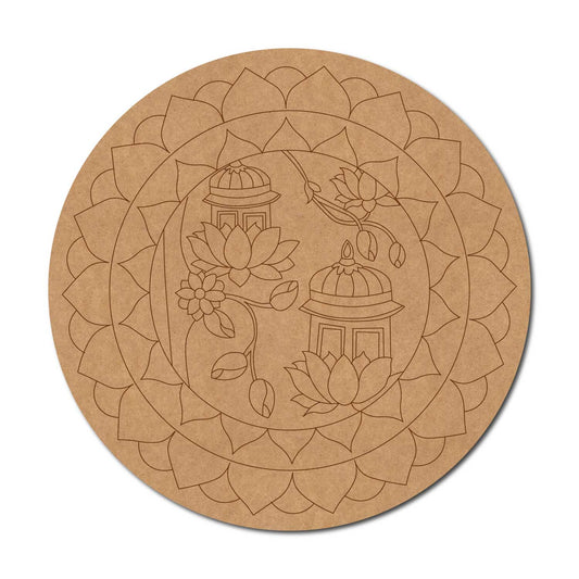 Temple Lotus Mandala Pre Marked Round MDF Design 1