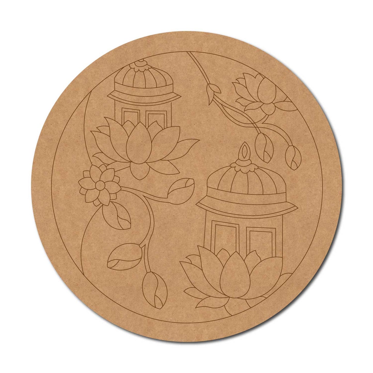 Temple Lotus Pre Marked Round MDF Design 1