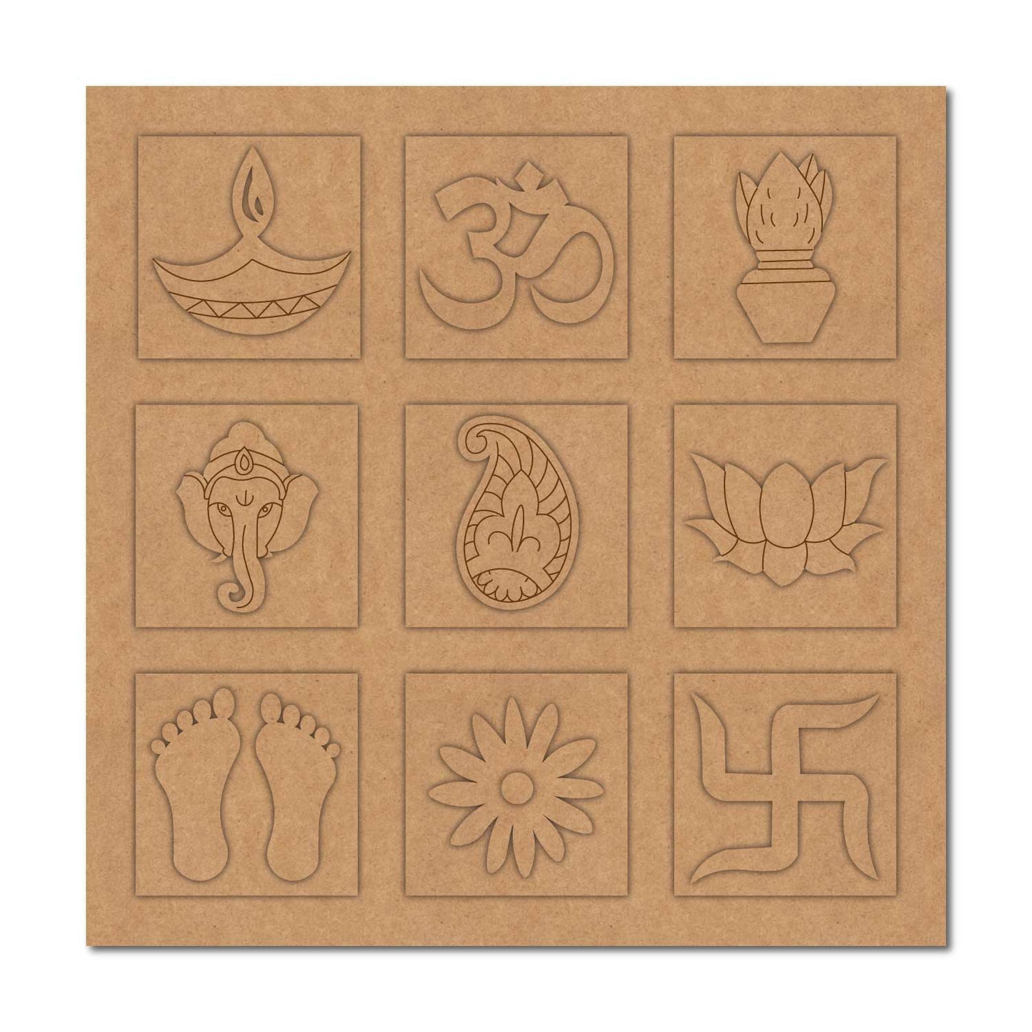 Traditional Hindu Pooja Festive Pre Marked Base MDF Design 1