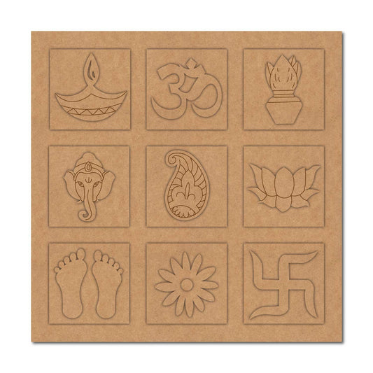 Traditional Hindu Pooja Festive Pre Marked Base MDF Design 1