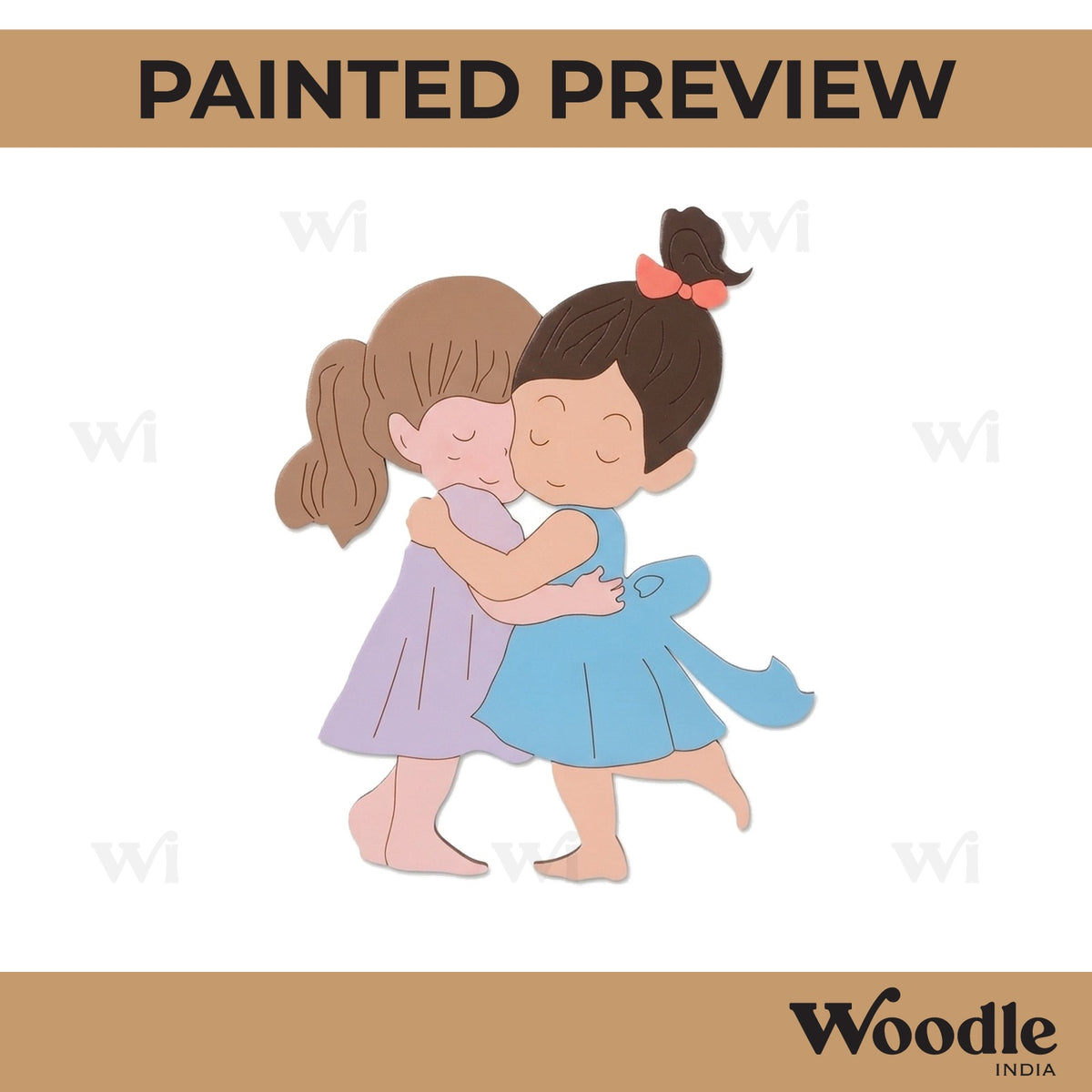 Two Girls Hugging Pre Marked MDF Design 1
