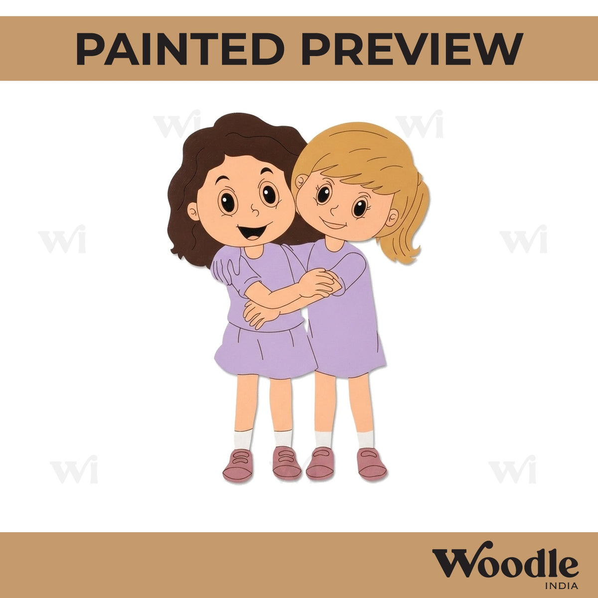 Two Girls Hugging Pre Marked MDF Design 2