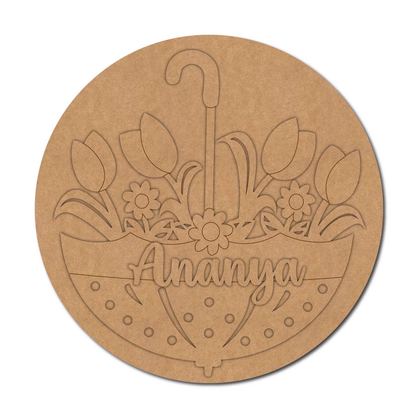 Umbrella Flowers Nameplate MDF Design 1