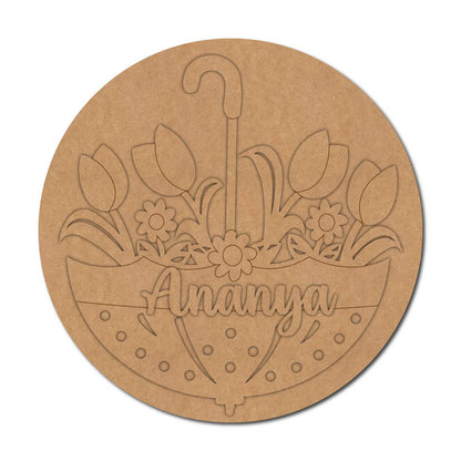 Umbrella Flowers Nameplate MDF Design 1