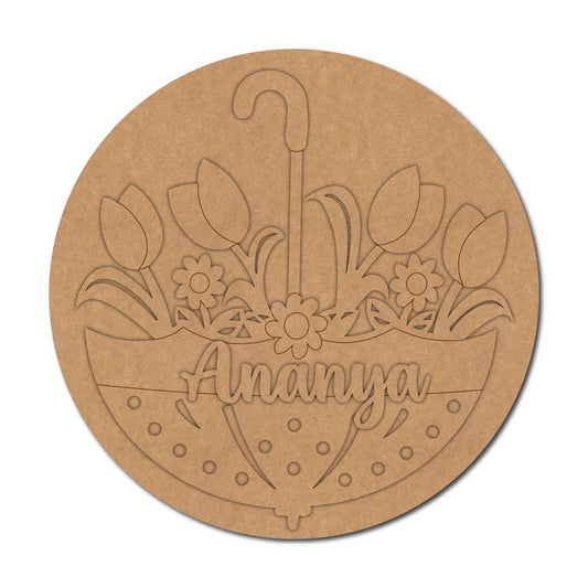Umbrella Flowers Nameplate MDF Design 1
