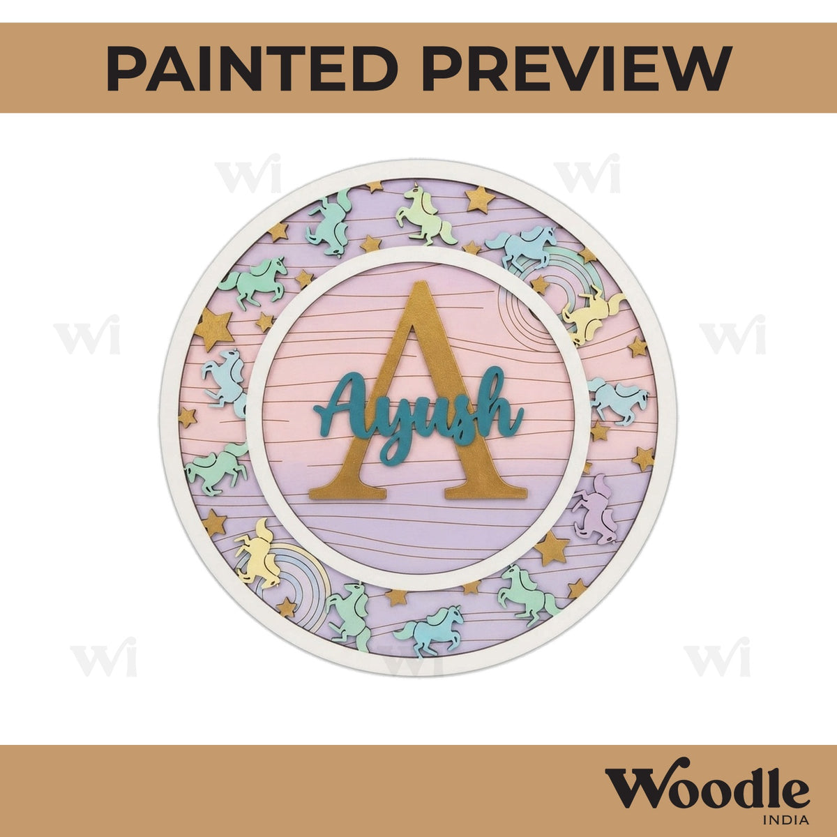 Unicorn Theme Nameplate MDF Design 1