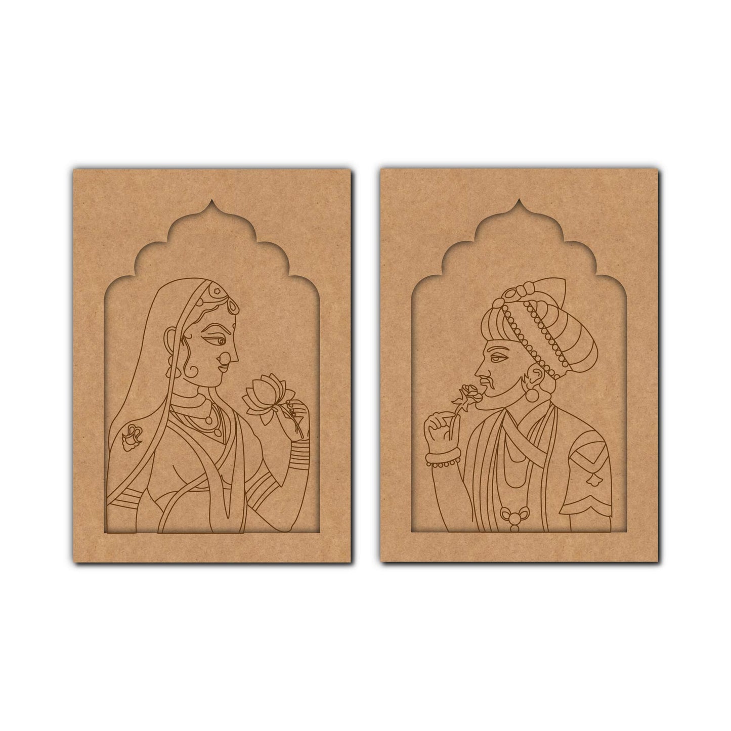 Maharaja Maharani Bani Thani Couple Jharokha Set Pre Marked MDF Design 1