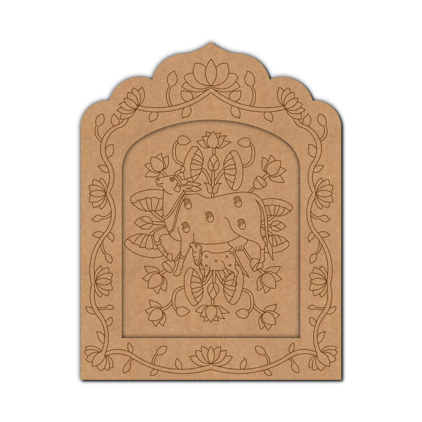 Pichwai Cow And Lotus Jharokha Pre Marked MDF Design 2