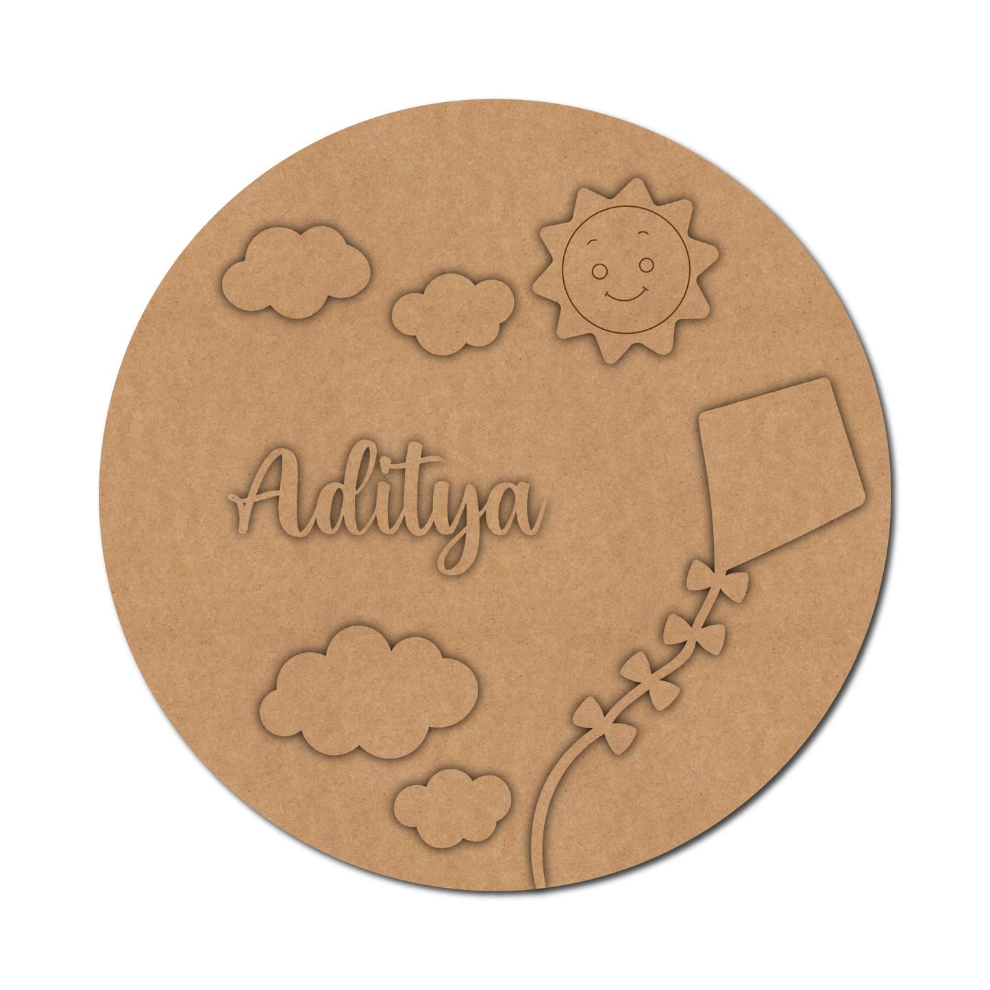 Sun Clouds Kite Nameplate MDF Design 1