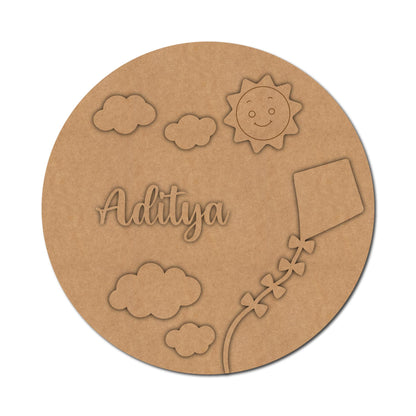 Sun Clouds Kite Nameplate MDF Design 1