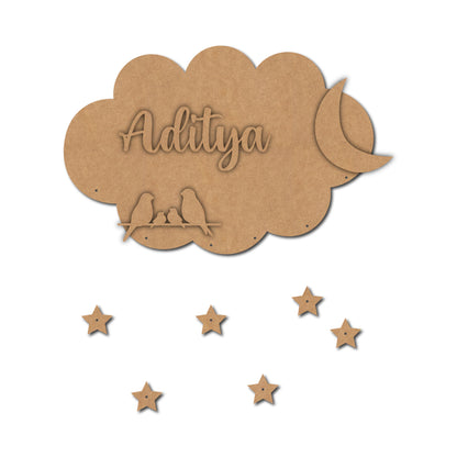 Cloud Bird Moon Nameplate MDF Design 1