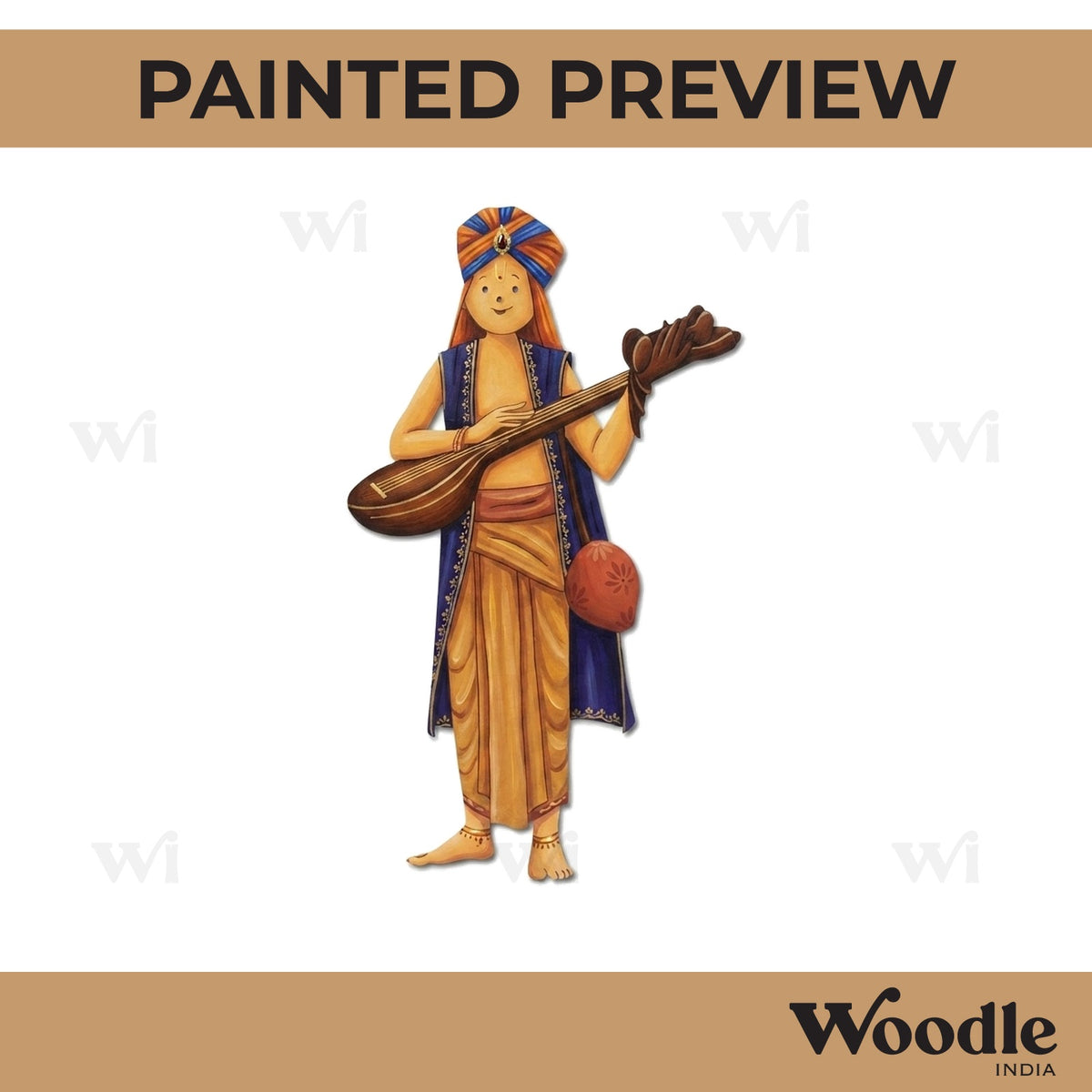 Village Man With Sitar Pre Marked MDF Design 1