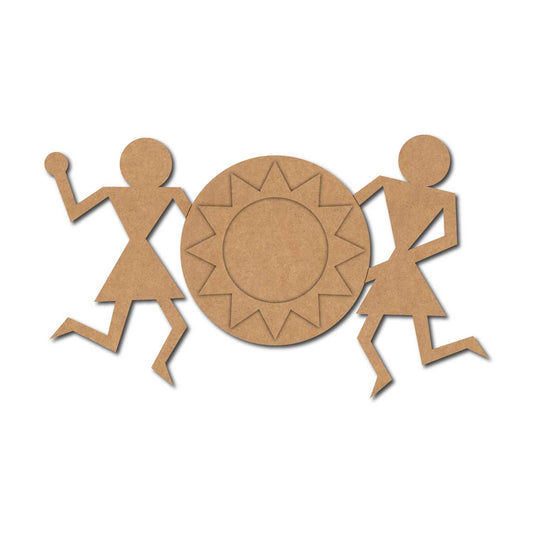 Warli Art Dancing Figures Diya Tealight Holder Pre Marked MDF Design 2