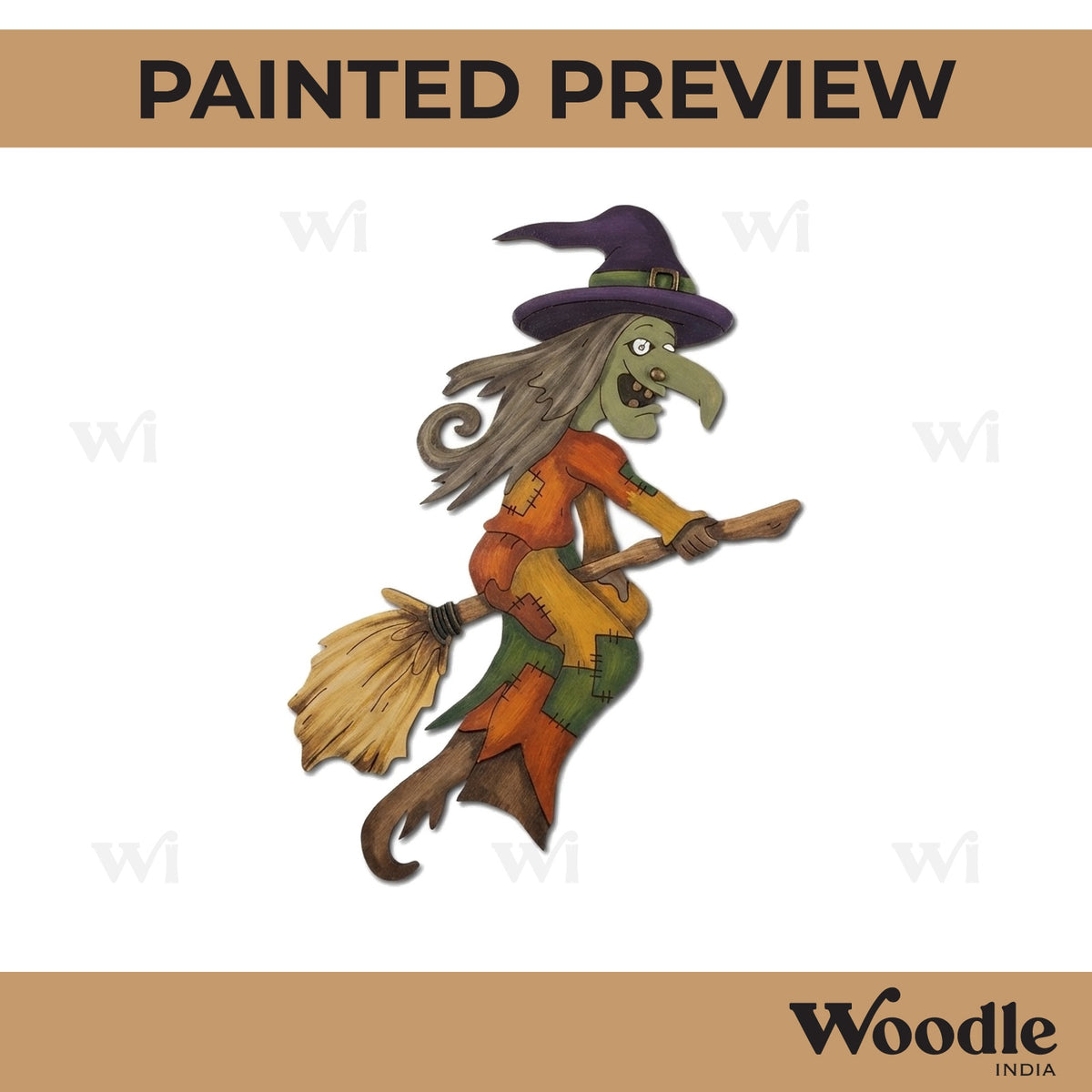 Witch Flying On A Broom Stick Pre Marked MDF Design 1