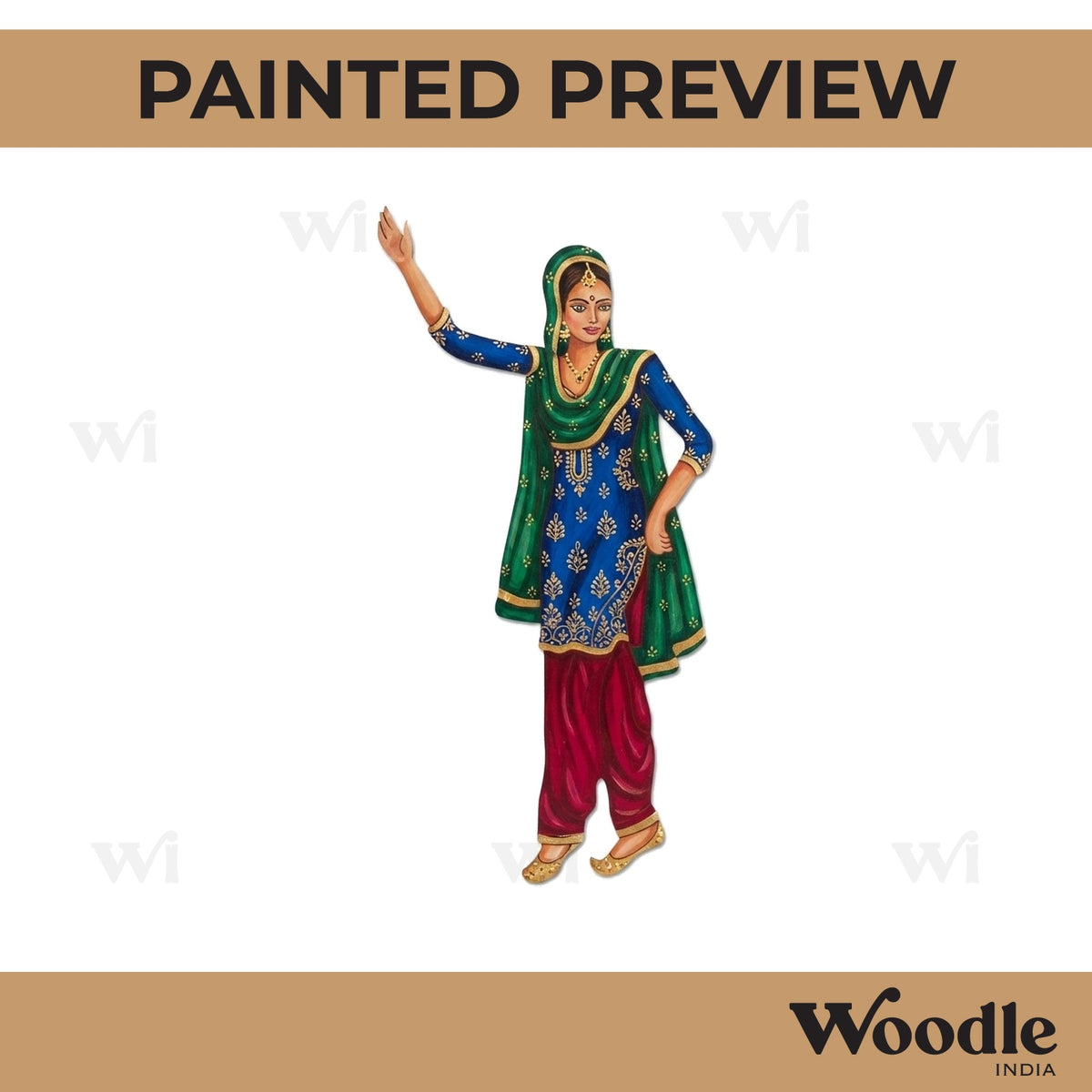 Woman Doing Giddha Pre Marked MDF Design 1