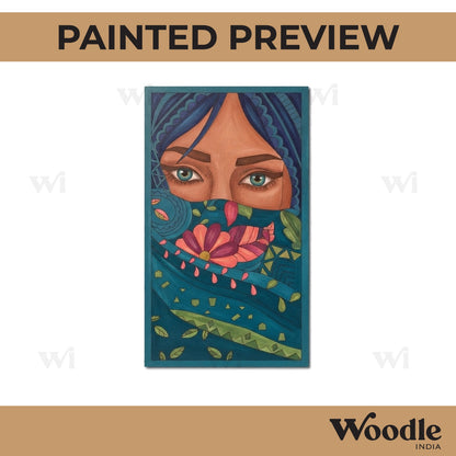 Woman Face Floral Pre Marked Rectangle MDF Design 1