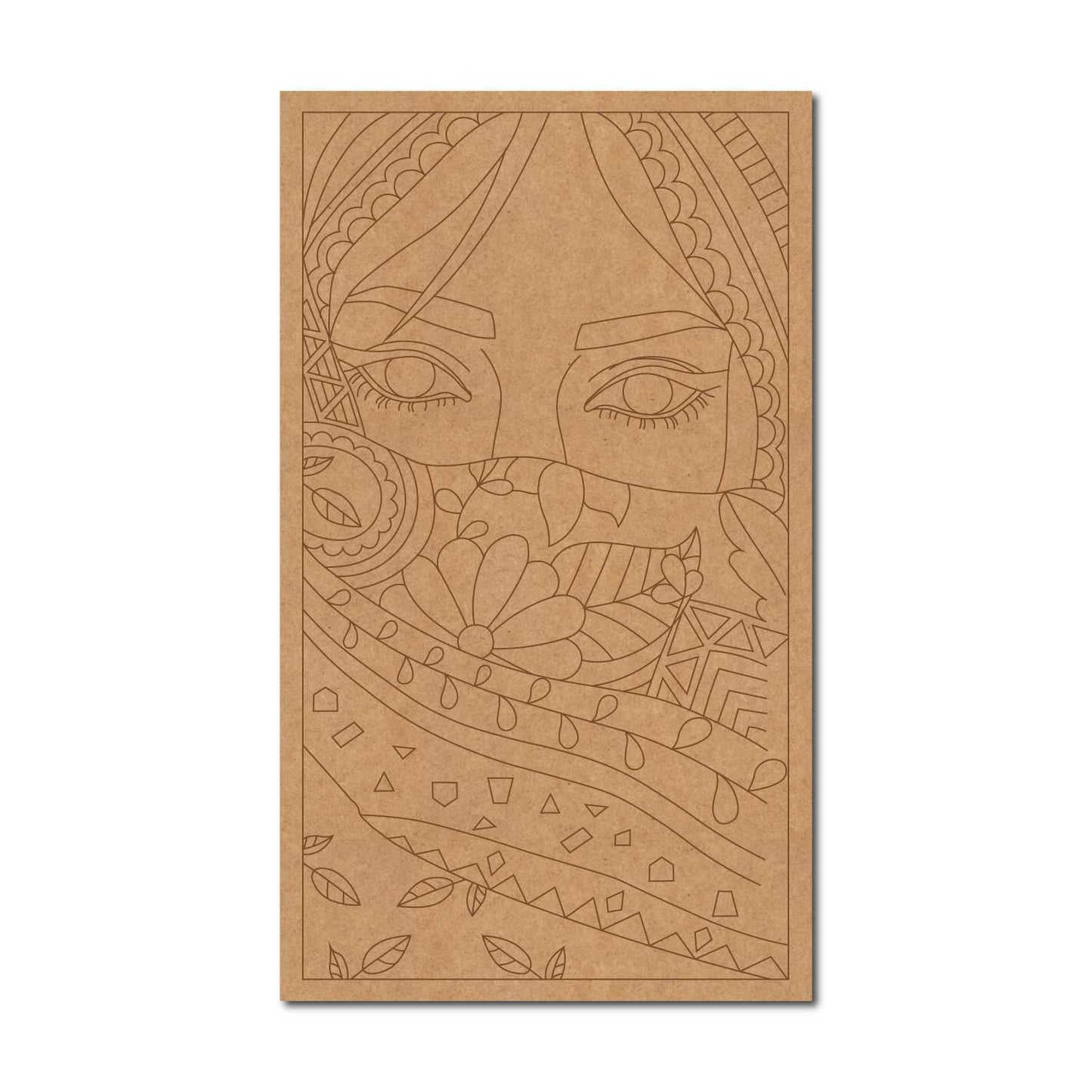 Woman Face Floral Pre Marked Rectangle MDF Design 1