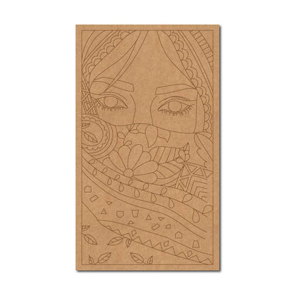 Woman Face Floral Pre Marked Rectangle MDF Design 1