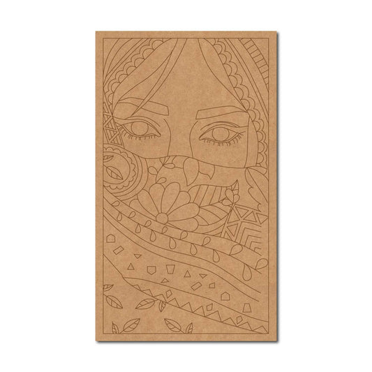 Woman Face Floral Pre Marked Rectangle MDF Design 1