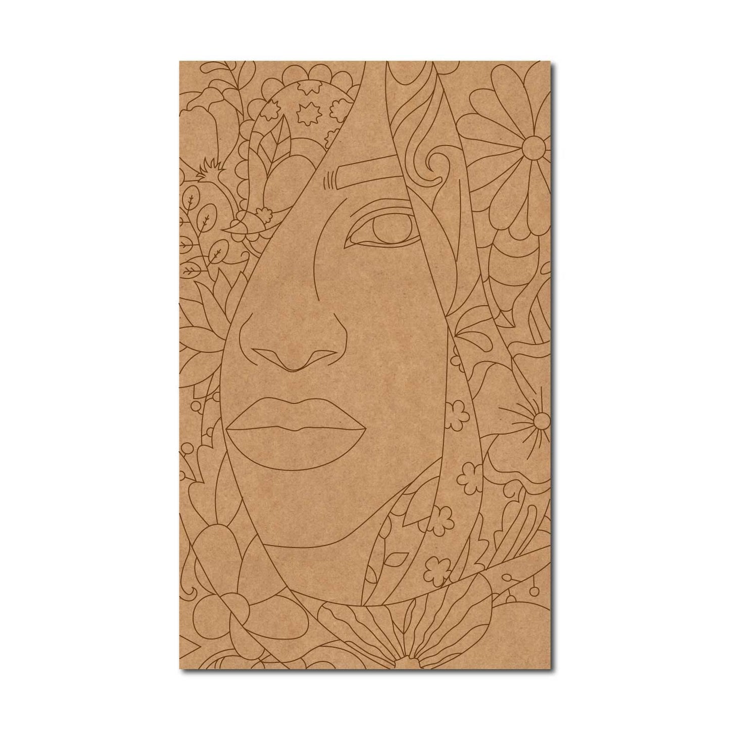 Woman Face Floral Pre Marked Rectangle MDF Design 2