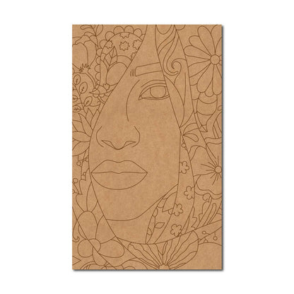 Woman Face Floral Pre Marked Rectangle MDF Design 2