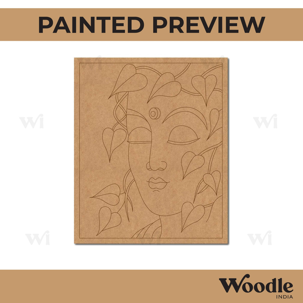 Woman Face With Leaves Pre Marked Base MDF Design 1