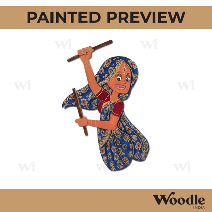 Woman Playing Dandiya Pre Marked MDF Design 1