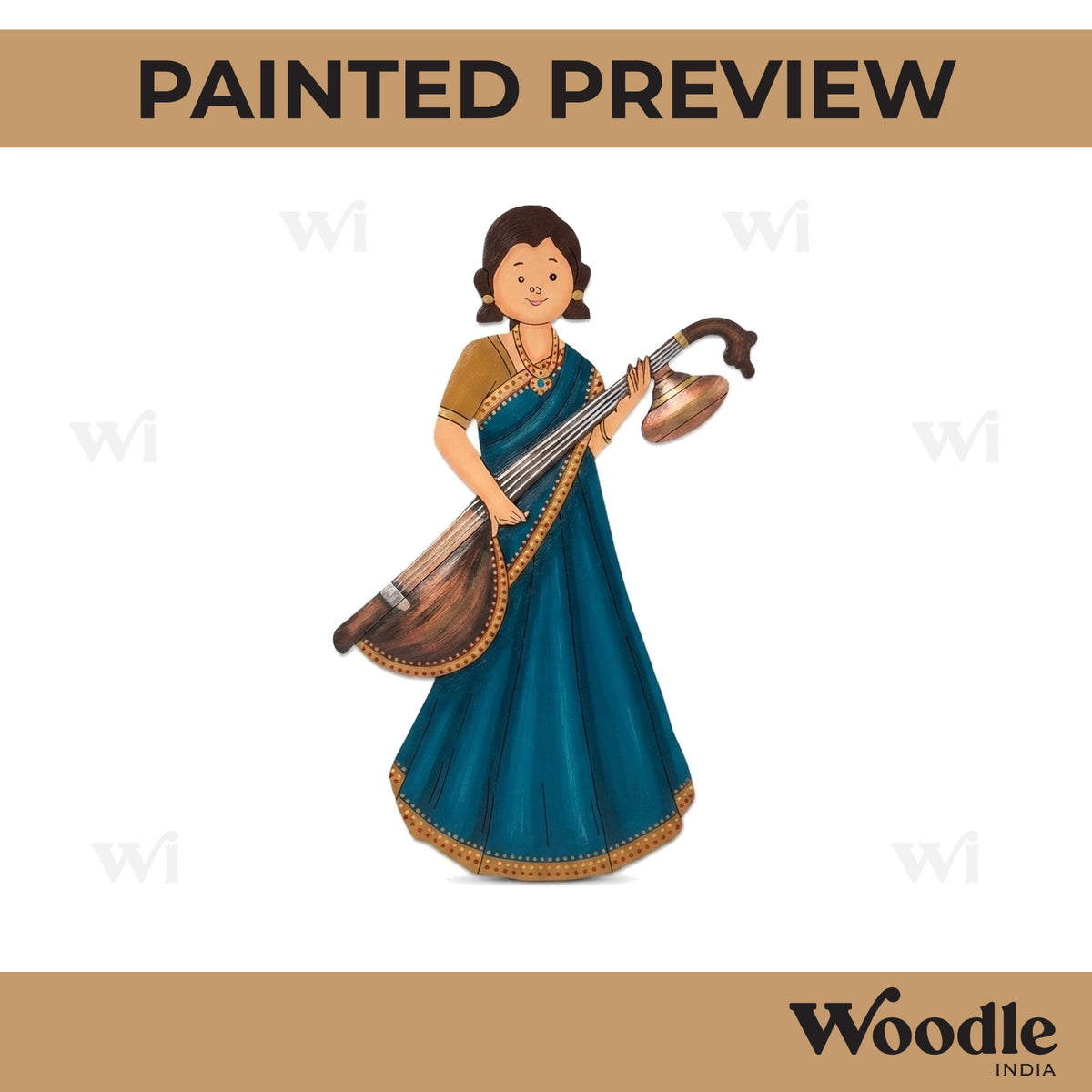 Woman Playing Veena Pre Marked MDF Design 1