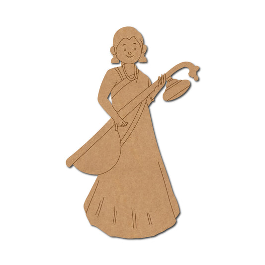 Woman Playing Veena Pre Marked MDF Design 1