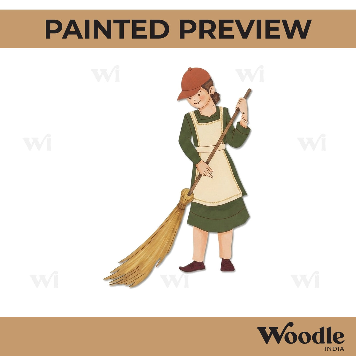 Woman With Broom Pre Marked MDF Design 1