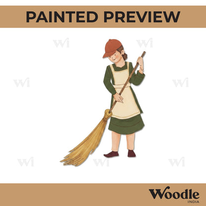 Woman With Broom Pre Marked MDF Design 1