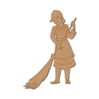Woman With Broom Pre Marked MDF Design 1