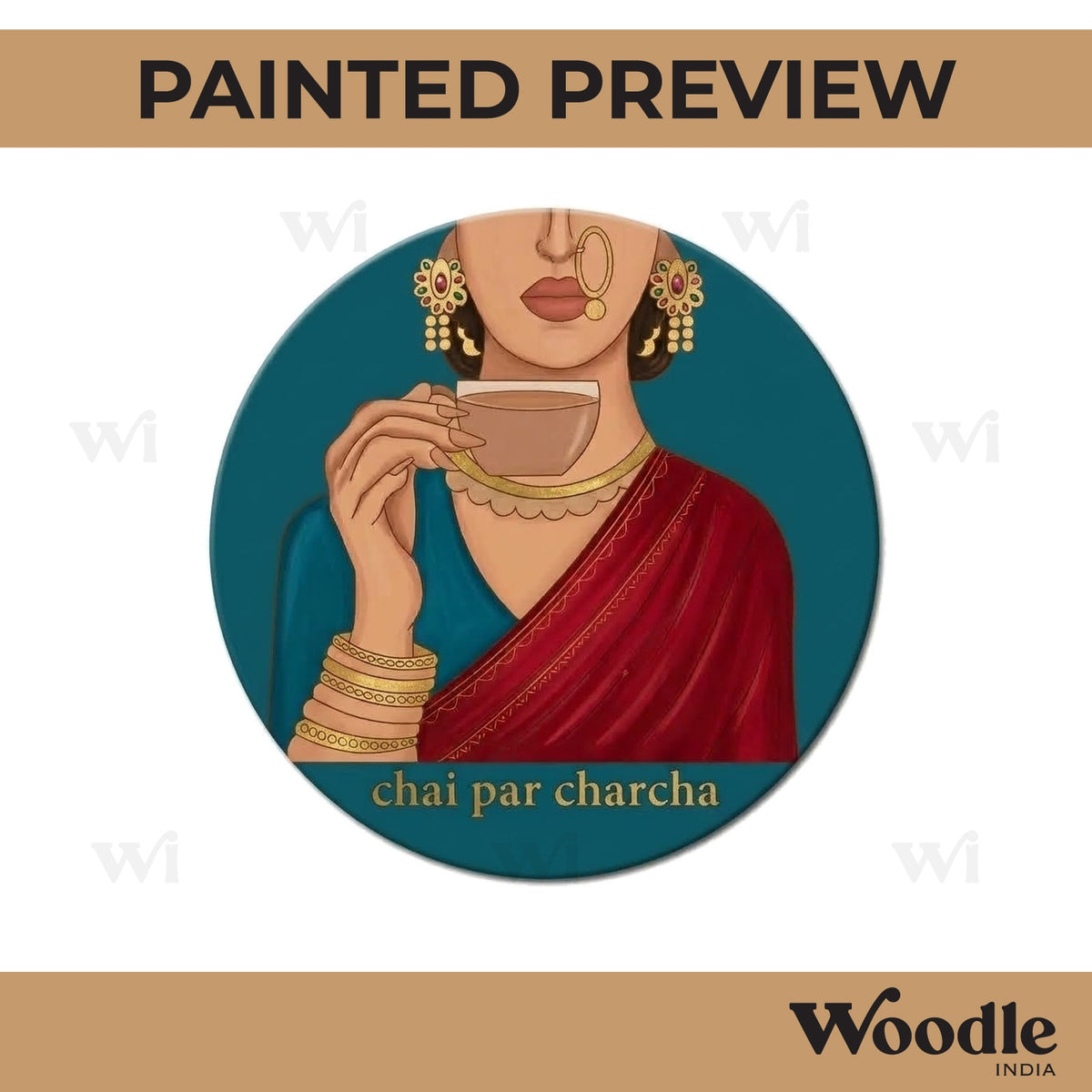 Woman With Chai Pre Marked Round MDF Design 1