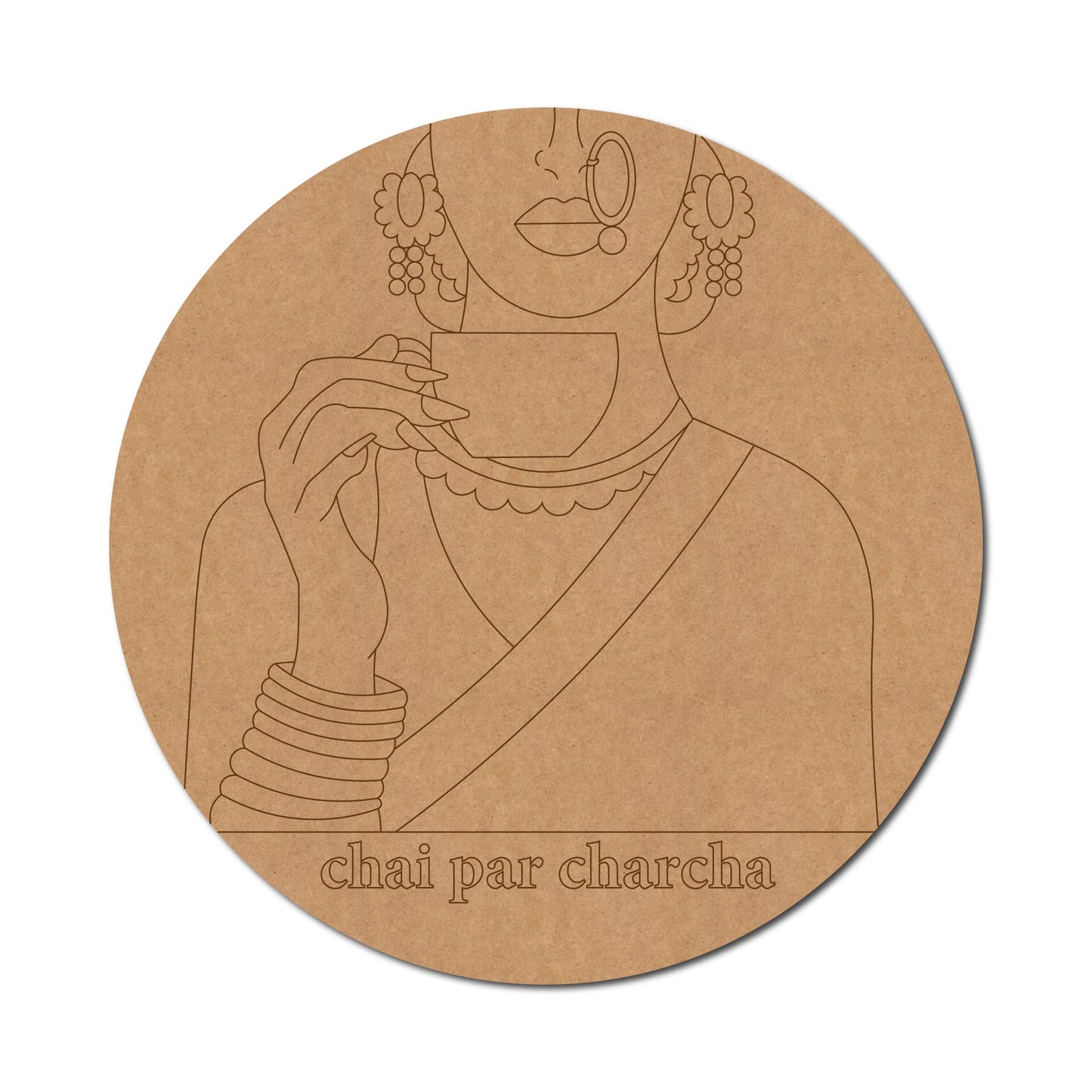 Woman With Chai Pre Marked Round MDF Design 1